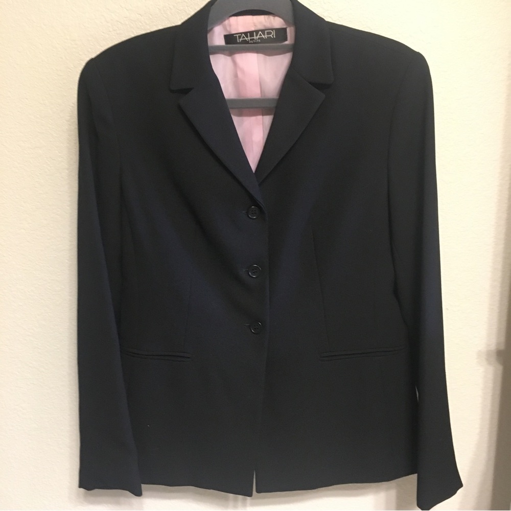 Tahari Petites Black 3-button Jacket + Skirt Set, Size 6P